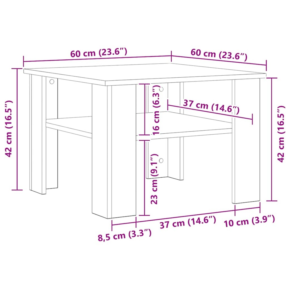 vidaXL Τραπεζάκι Σαλονιού Γκρι Σκυροδέματος 60x60x42 εκ. Μοριοσανίδα