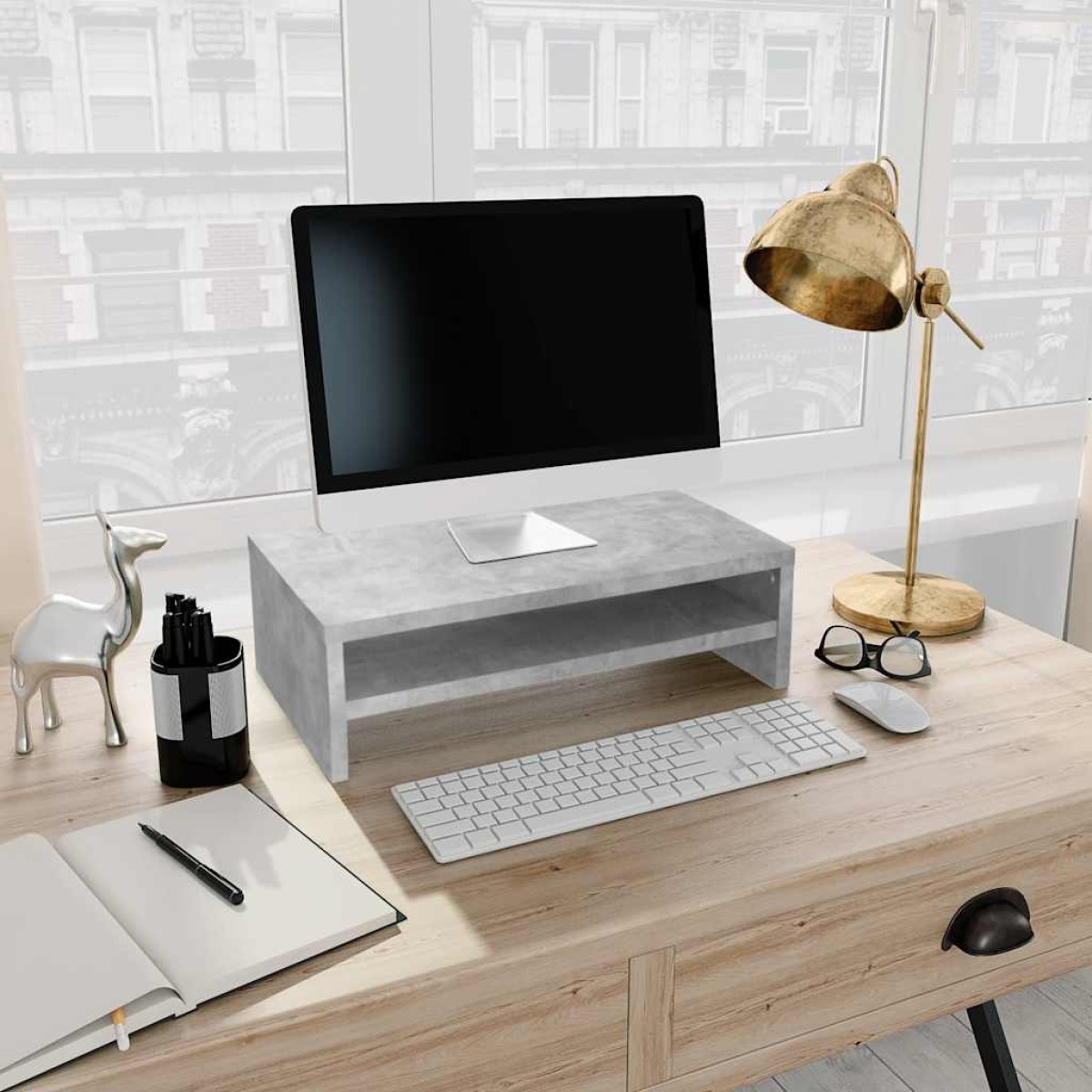 vidaXL Βάση Οθόνης Γκρι του Σκυροδέματος 42x24x13 εκ. από Μοριοσανίδα