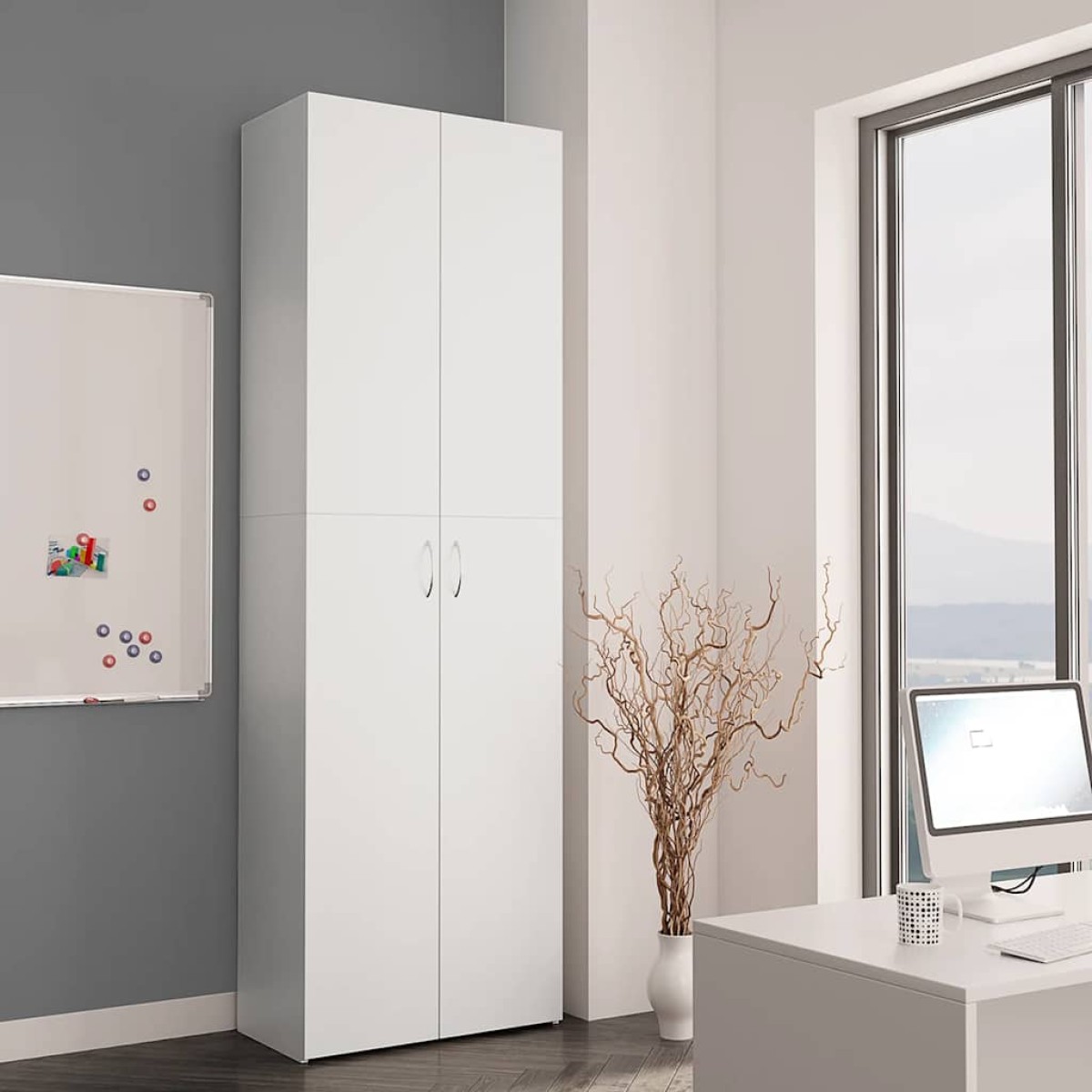 vidaXL Ντουλάπα Γραφείου Λευκή 60 x 32 x 190 εκ. από Μοριοσανίδα