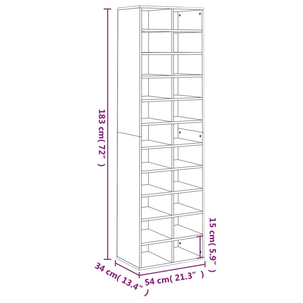 vidaXL Παπουτσοθήκη Γκρι Σκυροδέματος 54x34x183 εκ. από Μοριοσανίδα
