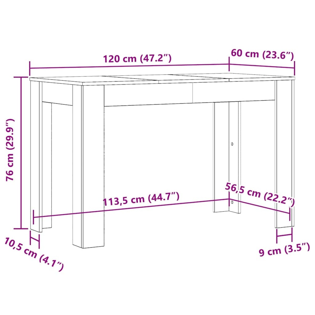 vidaXL Τραπεζαρία Γκρι του Σκυροδέματος 120x60x76 εκ. από Μοριοσανίδα