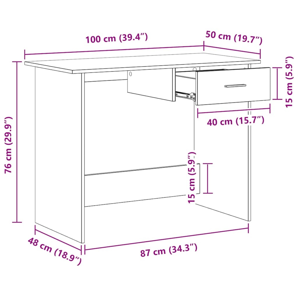 vidaXL Γραφείο Γκρι Σκυροδέματος 100 x 50 x 76 εκ. από Μοριοσανίδα