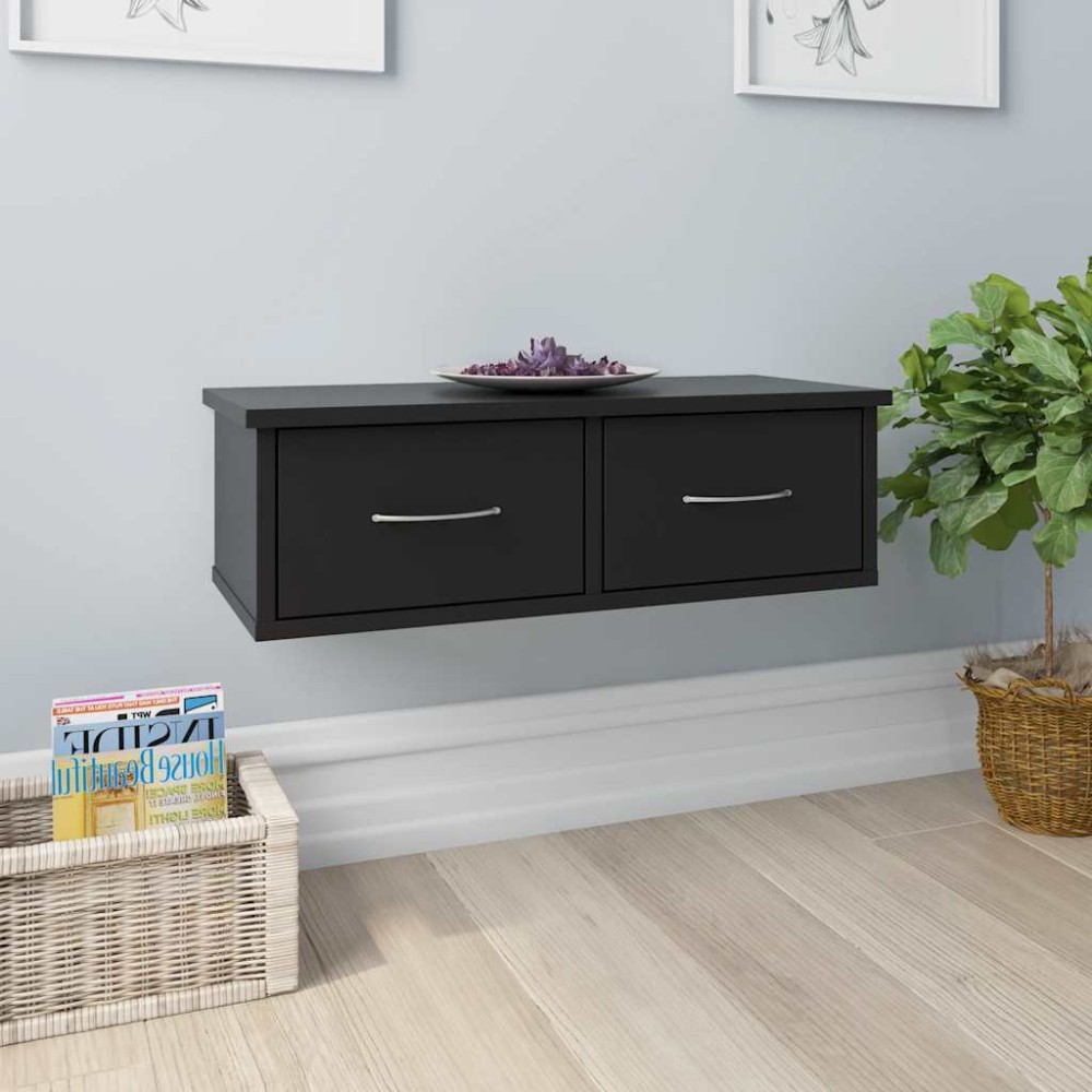vidaXL Ράφι Τοίχου με Συρτάρια Μαύρο 60 x 26 x 18,5 εκ. από Επεξ. Ξύλο