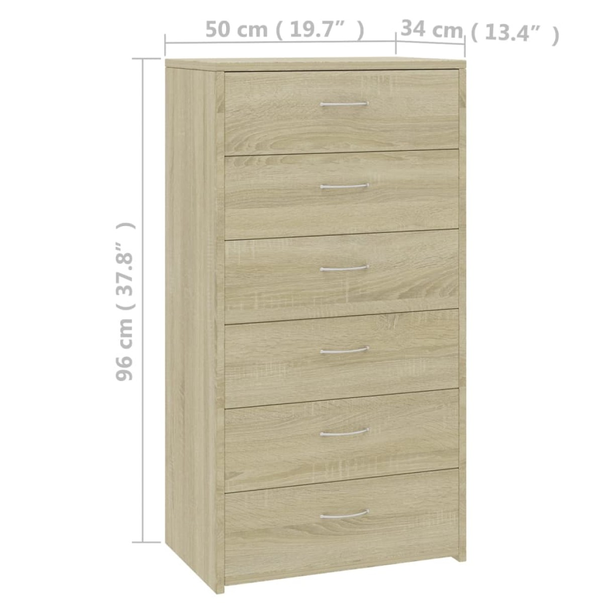 vidaXL Συρταριέρα με 6 Συρτάρια Sonoma Δρυς 50x34x96 εκ. Μοριοσανίδα
