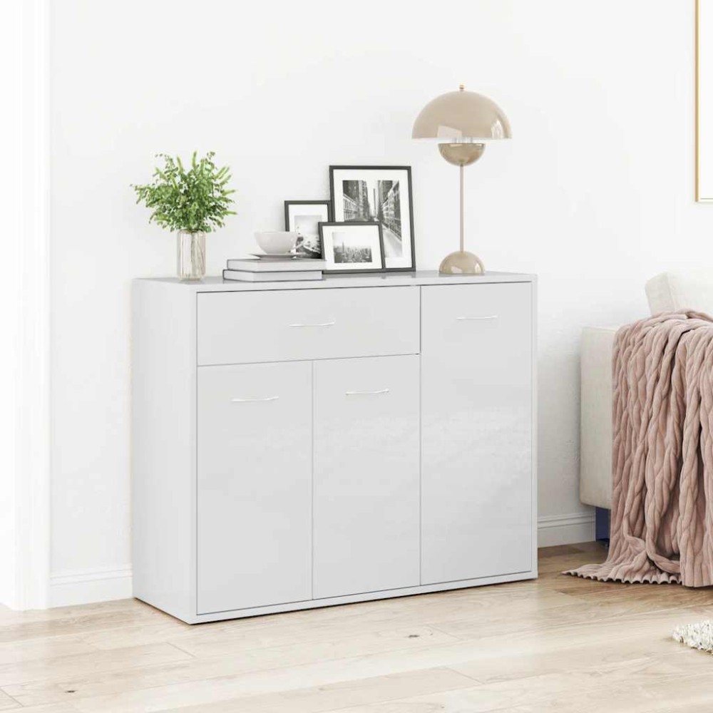 vidaXL Μπουφές Γυαλιστερό Λευκό 88 x 30 x 70 εκ. από Επεξ. Ξύλο