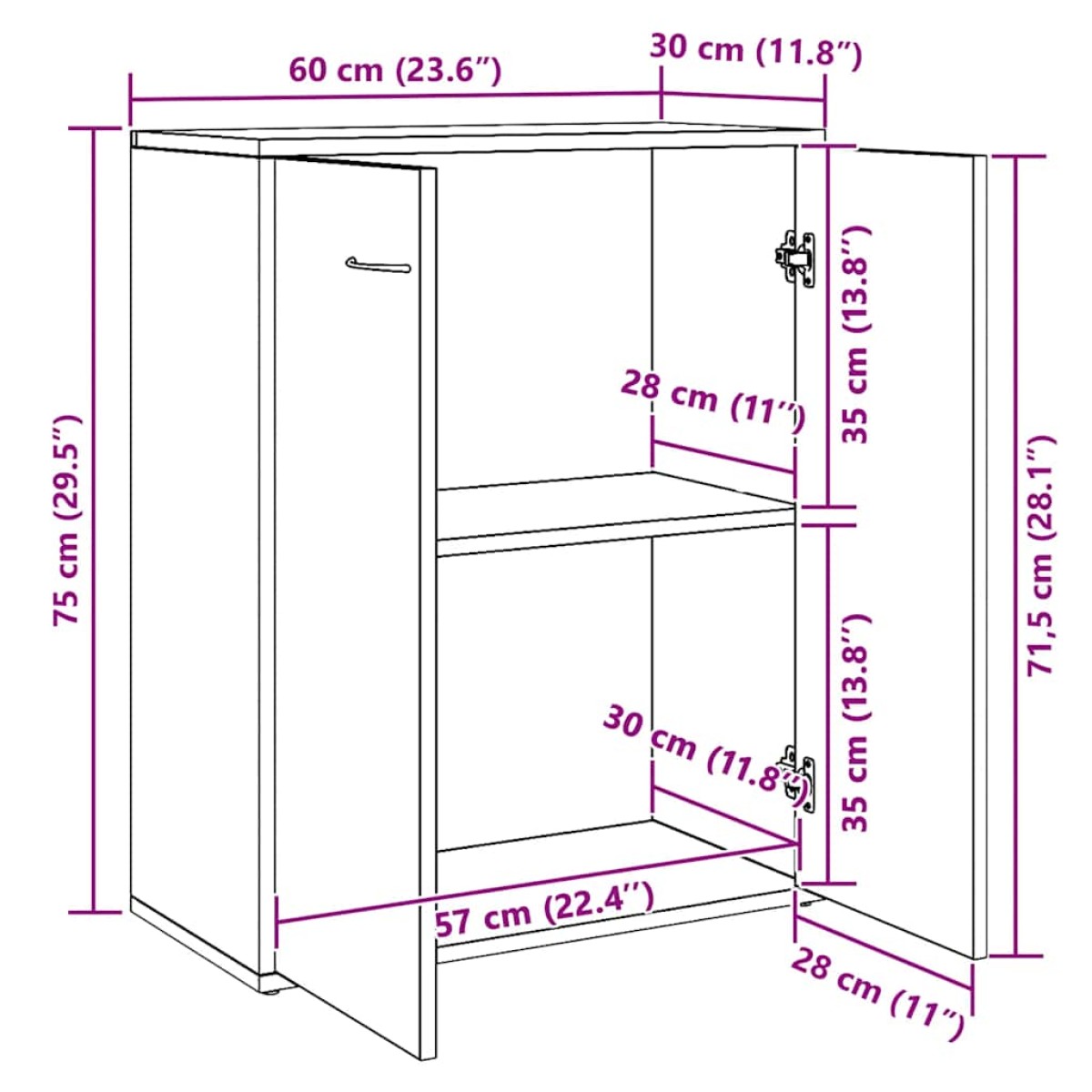 vidaXL Ντουλάπι Sonoma Δρυς 60 x 30 x 75 εκ. από Μοριοσανίδα
