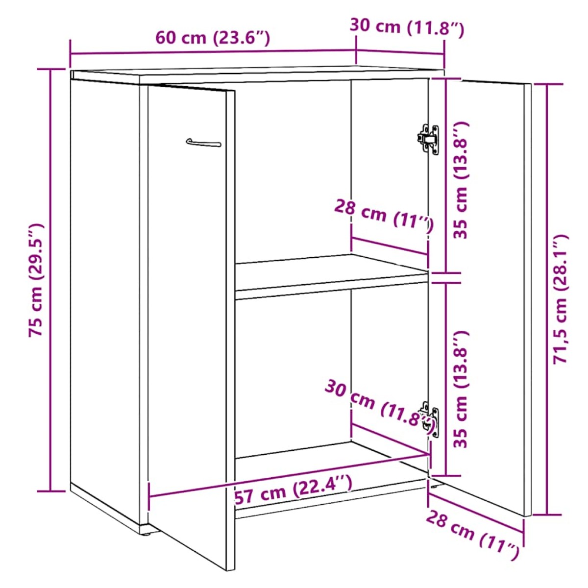 vidaXL Ντουλάπι Γκρι του Σκυροδέματος 60 x 30 x 75 εκ. από Μοριοσανίδα