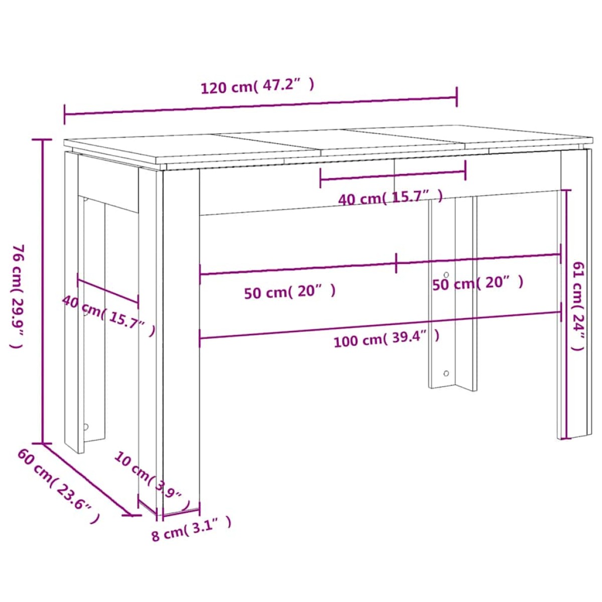 vidaXL Τραπεζαρία Μαύρη 120 x 60 x 76 εκ. από Μοριοσανίδα