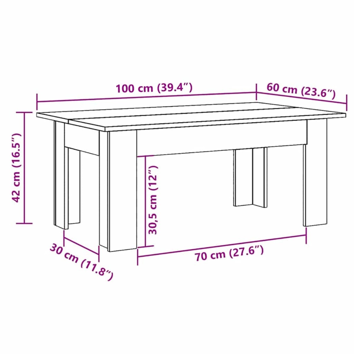 vidaXL Τραπεζάκι Σαλονιού Λευκό 100 x 60 x 42 εκ. από Μοριοσανίδα