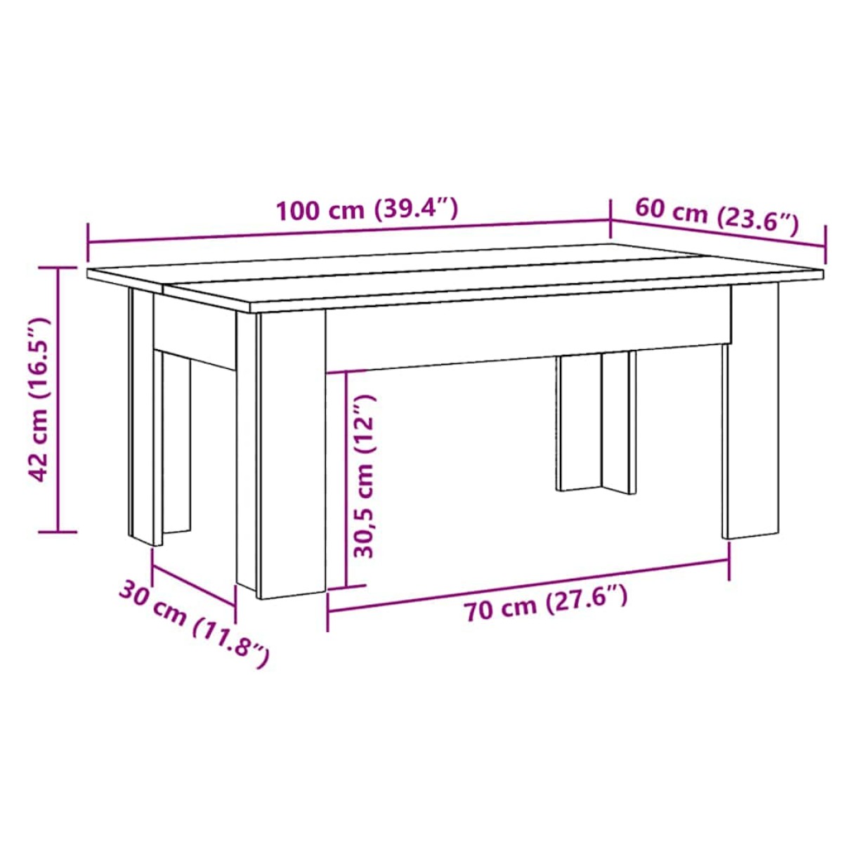 vidaXL Τραπεζάκι Σαλονιού Μαύρο 100 x 60 x 42 εκ. από Μοριοσανίδα