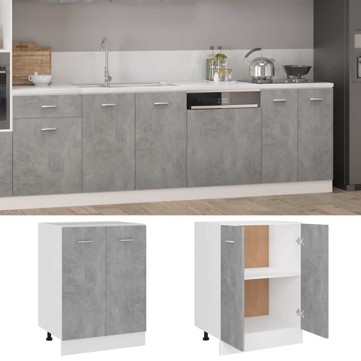 vidaXL Ντουλάπι Δαπέδου Γκρι Σκυροδέματος 60x46x81,5 εκ. Μοριοσανίδα