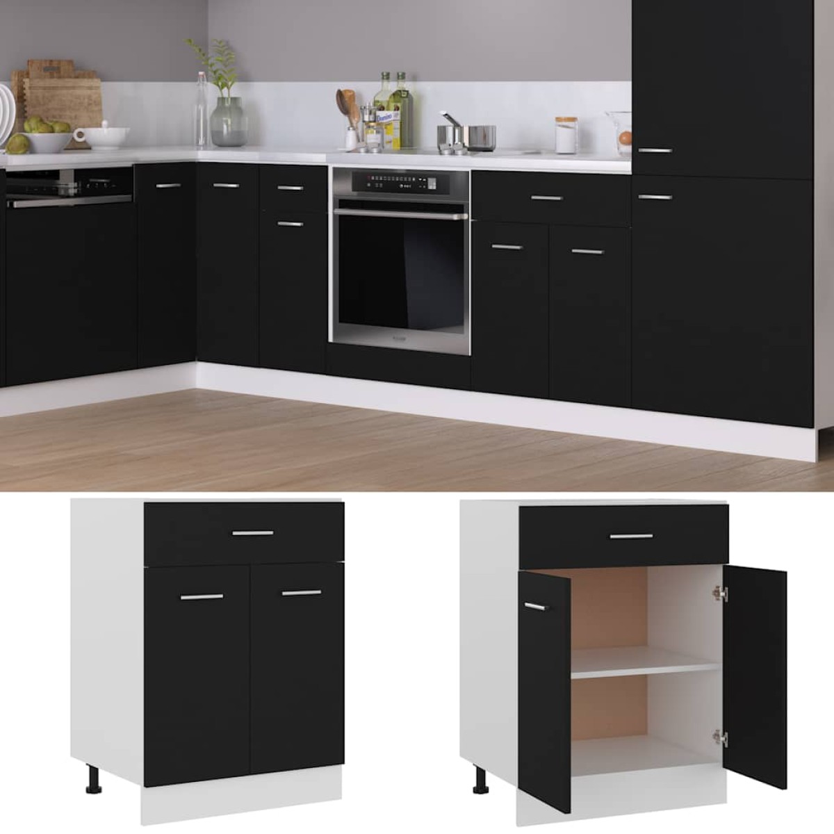vidaXL Ντουλάπι με Συρτάρι Μαύρο 60x46x81,5 εκ. Μοριοσανίδα