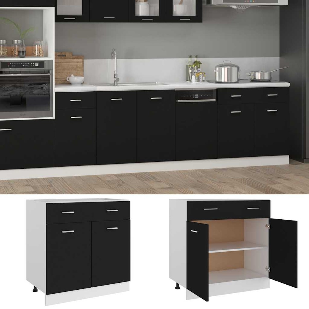 vidaXL Ντουλάπι με Συρτάρι Μαύρο 80x46x81,5 εκ. Μοριοσανίδα