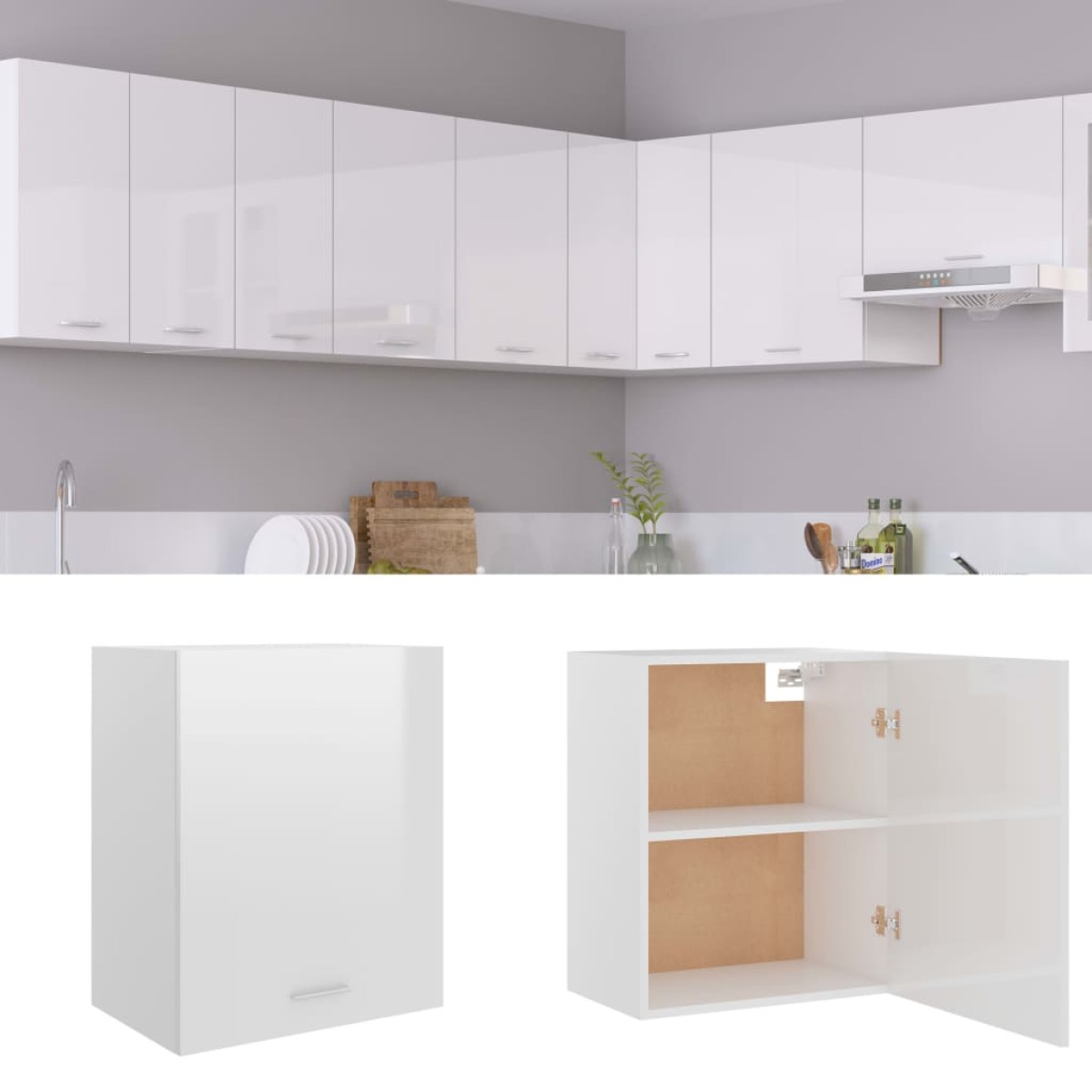 vidaXL Ντουλάπι Κρεμαστό Γυαλιστερό Λευκό 50x31x60 εκ. Μοριοσανίδα
