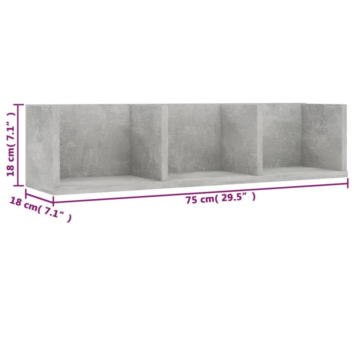 vidaXL Ράφι Τοίχου για CD Γκρι Σκυροδέματος 75x18x18 εκ. Μοριοσανίδα