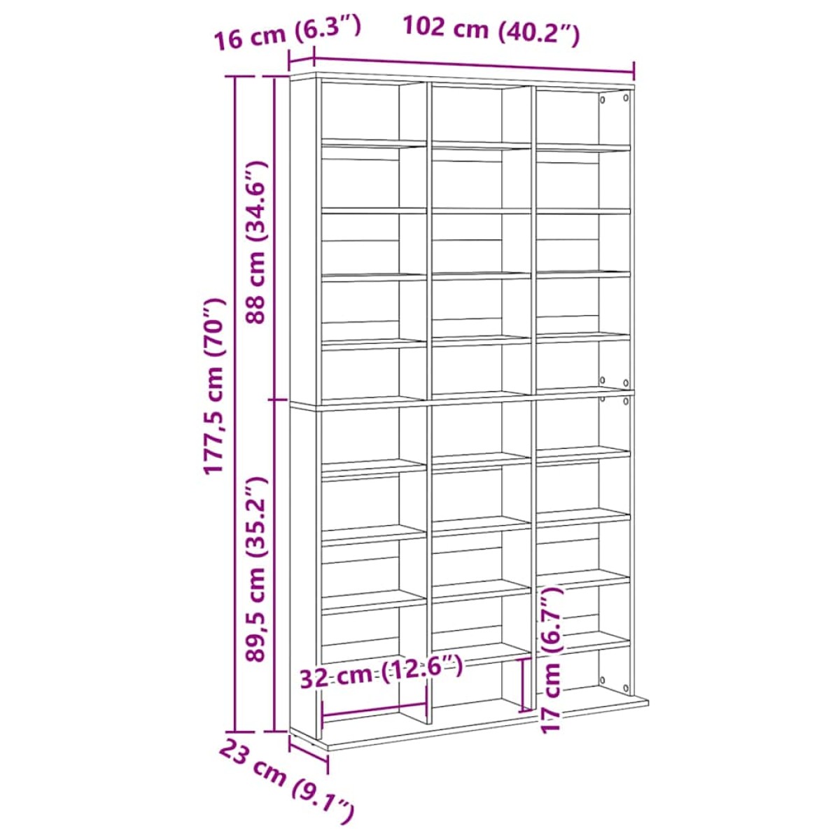 vidaXL Έπιπλο για CD Λευκό 102 x 16 x 177,5 εκ. από Επεξεργασμένο Ξύλο