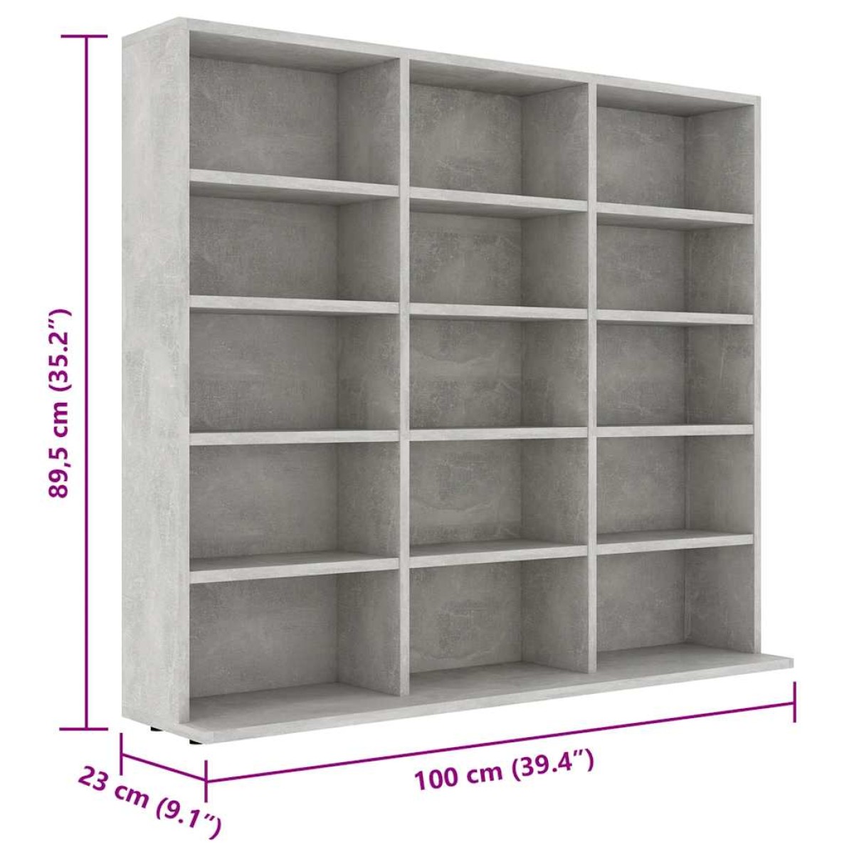 vidaXL Έπιπλο για CD Γκρι του Σκυροδέματος 102x23x89,5 εκ. Μοριοσανίδα