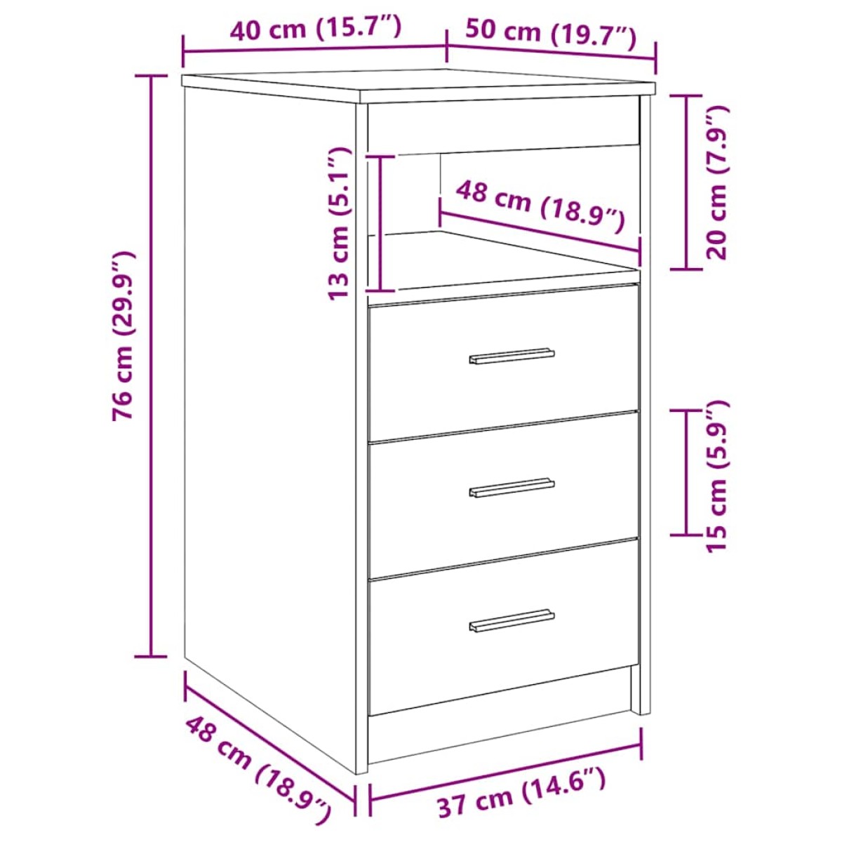 vidaXL Συρταριέρα Sonoma Δρυς 40 x 50 x 76 εκ. από Επεξεργασμένο Ξύλο
