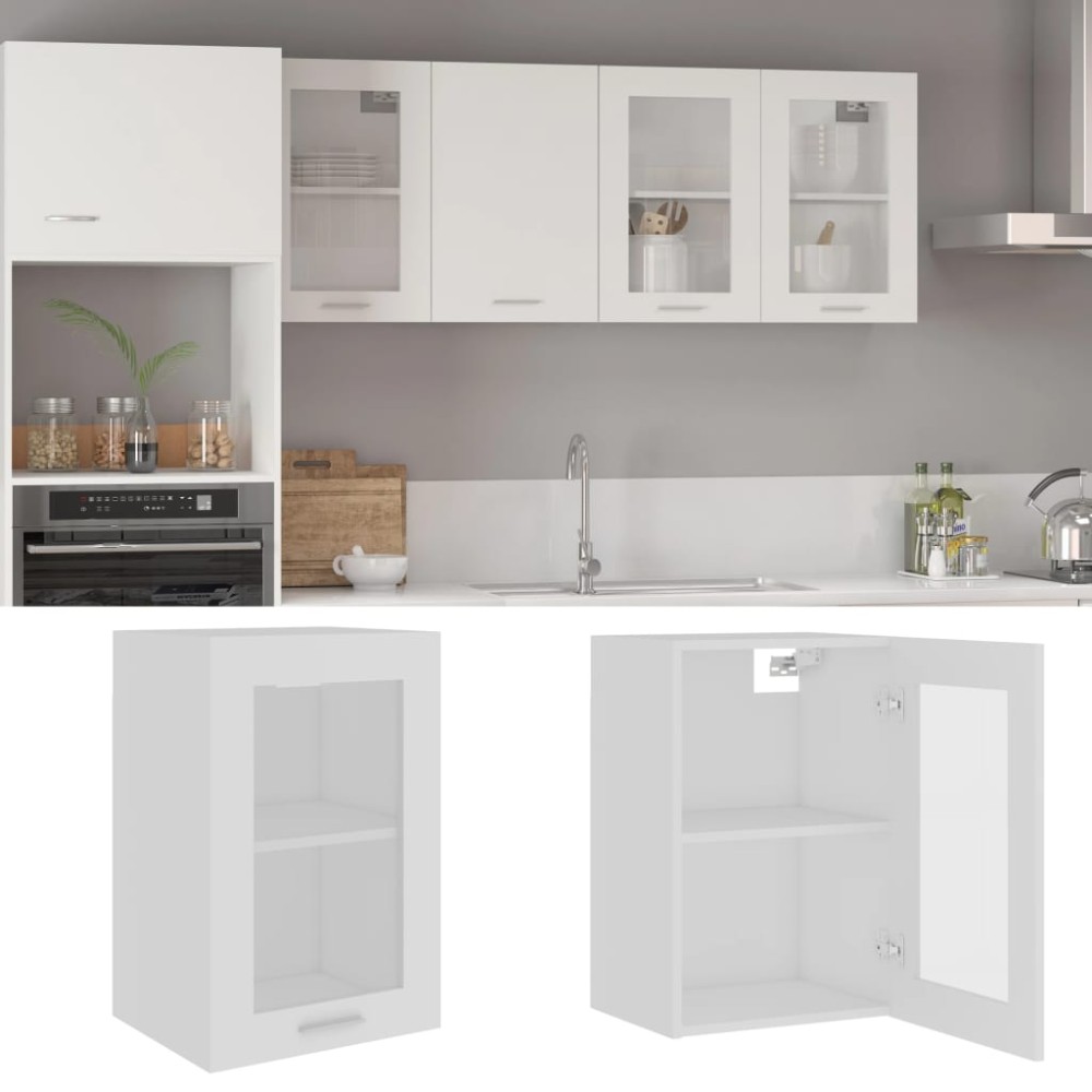 vidaXL Κρεμαστό Γυάλινο Ντουλάπι "Lyon" Λευκό 40x31x60 εκ. από Τεχνητό Ξύλο