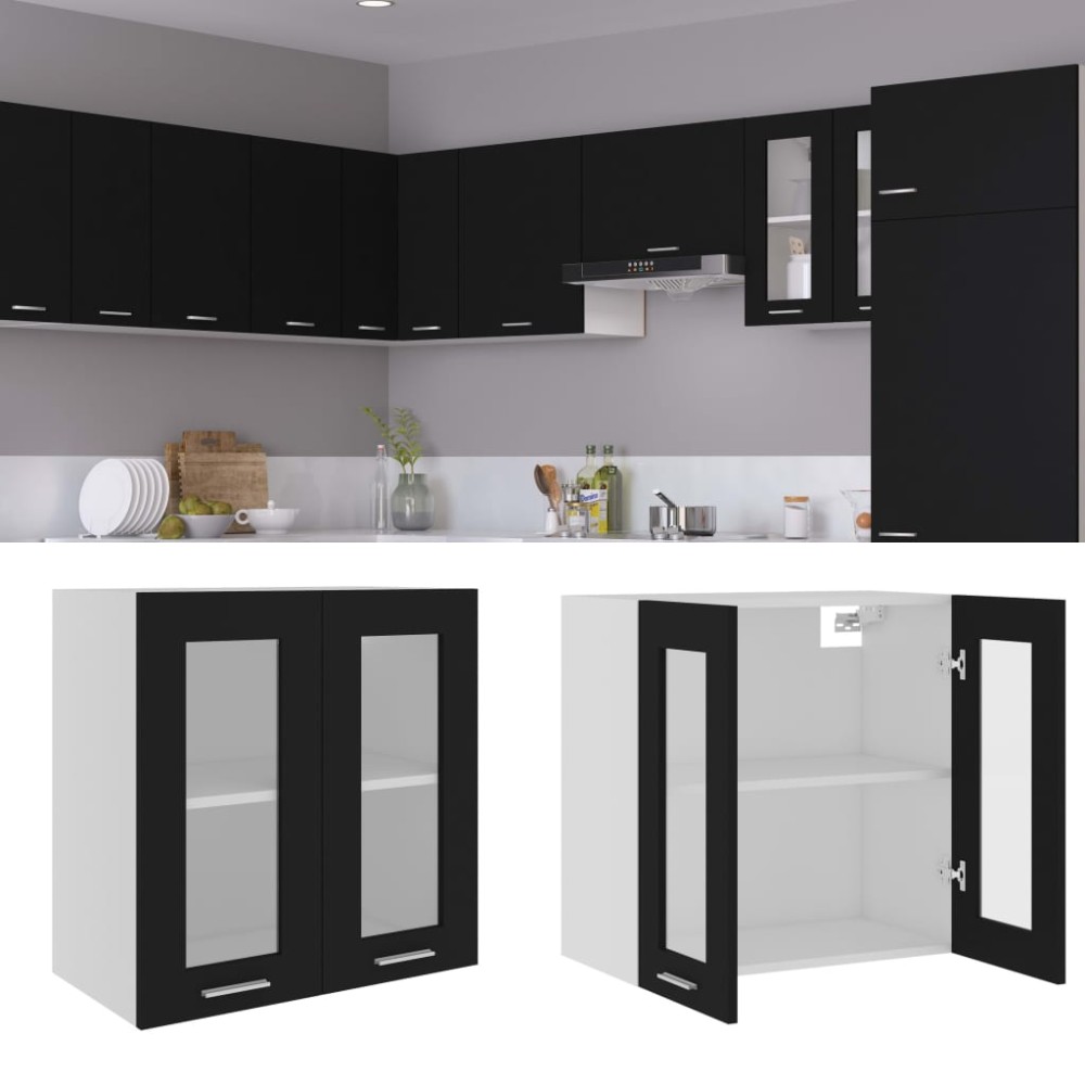 vidaXL Κρεμαστό Γυάλινο Ντουλάπι "Lyon" Μαύρο 60x31x60 εκ. από Τεχνητό Ξύλο