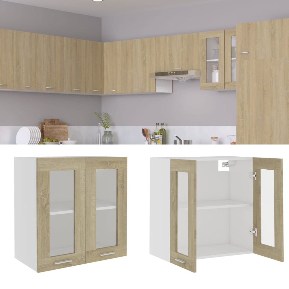 vidaXL Κρεμαστό Γυάλινο Ντουλάπι "Lyon" Ξύλο Sonoma Δρυς 60x31x60 εκ. από Τεχνητό Ξύλο