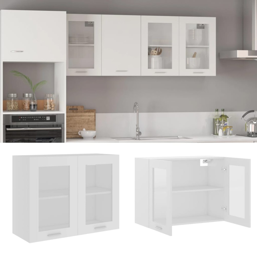 vidaXL Κρεμαστό Γυάλινο Ντουλάπι "Lyon" Λευκό 80x31x60 εκ. από Τεχνητό Ξύλο