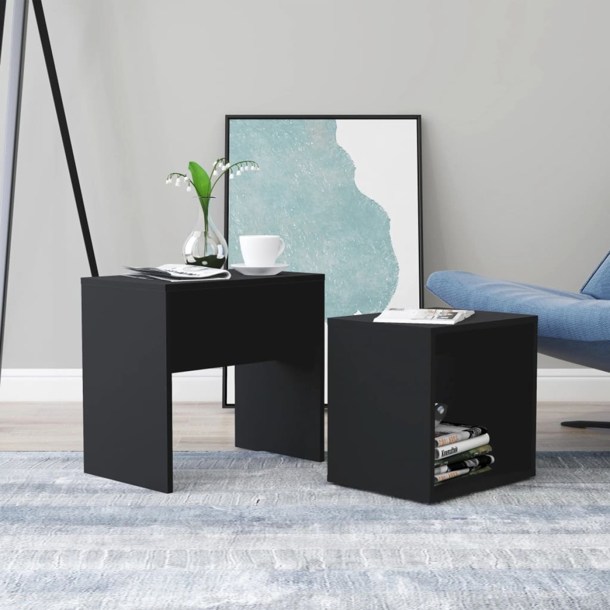 vidaXL Σετ Τραπεζάκια Σαλονιού Μαύρα 48 x 30 x 45 εκ. από Μοριοσανίδα