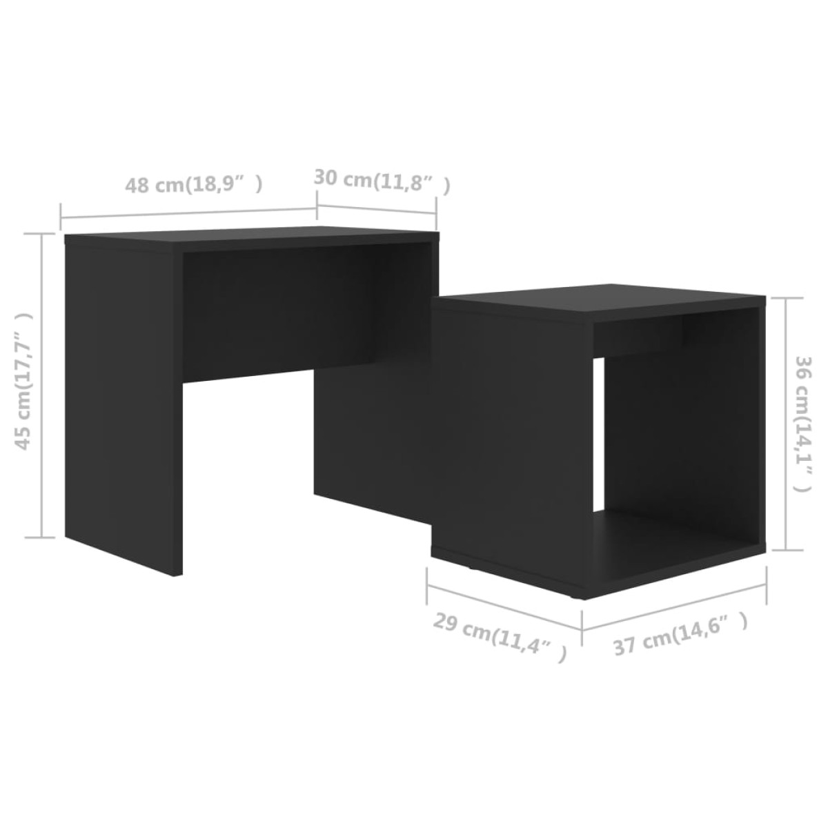 vidaXL Σετ Τραπεζάκια Σαλονιού Μαύρα 48 x 30 x 45 εκ. από Μοριοσανίδα