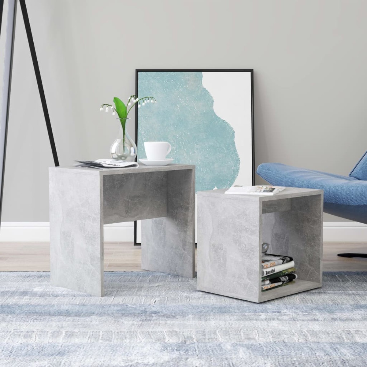 vidaXL Σετ Τραπεζάκια Σαλονιού Γκρι Σκυροδ. 48x30x45 εκ. Μοριοσανίδα