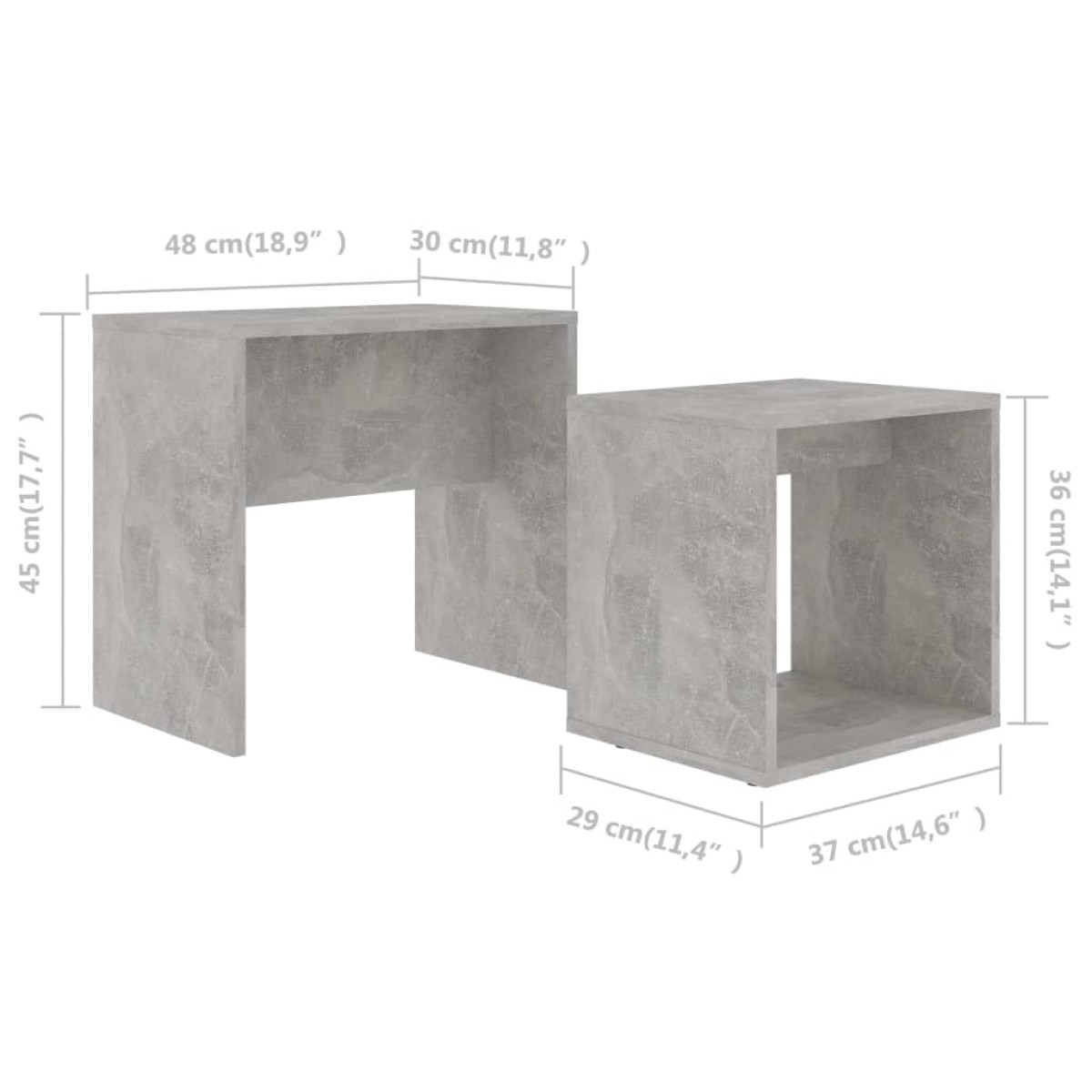 vidaXL Σετ Τραπεζάκια Σαλονιού Γκρι Σκυροδ. 48x30x45 εκ. Μοριοσανίδα