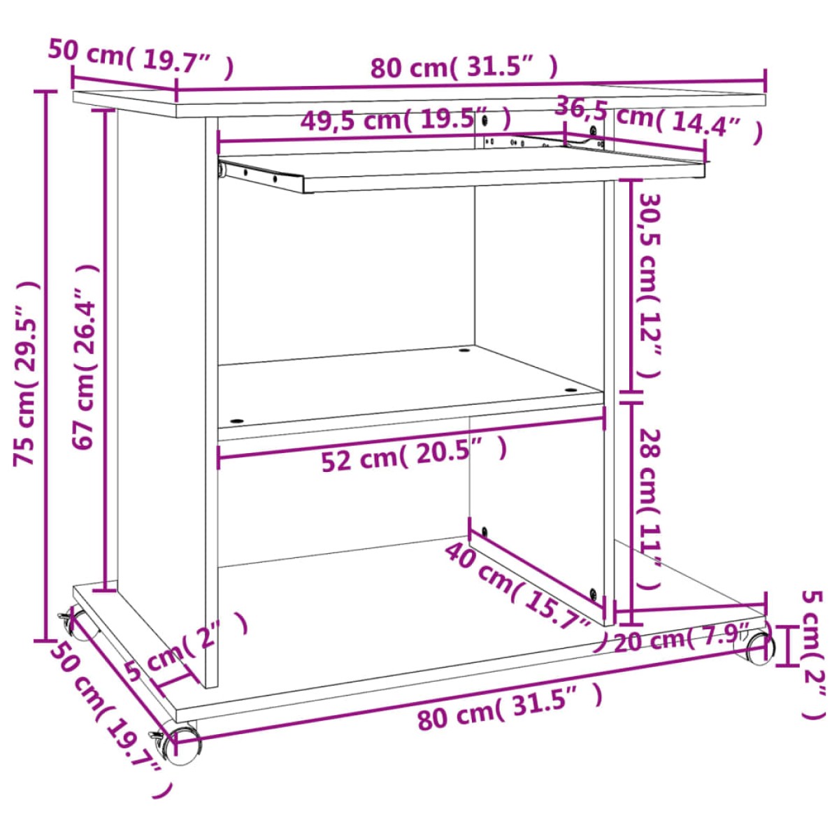 vidaXL Γραφείο Υπολογιστή Γκρι Σκυροδέματος 80x50x75 εκ. Μοριοσανίδα