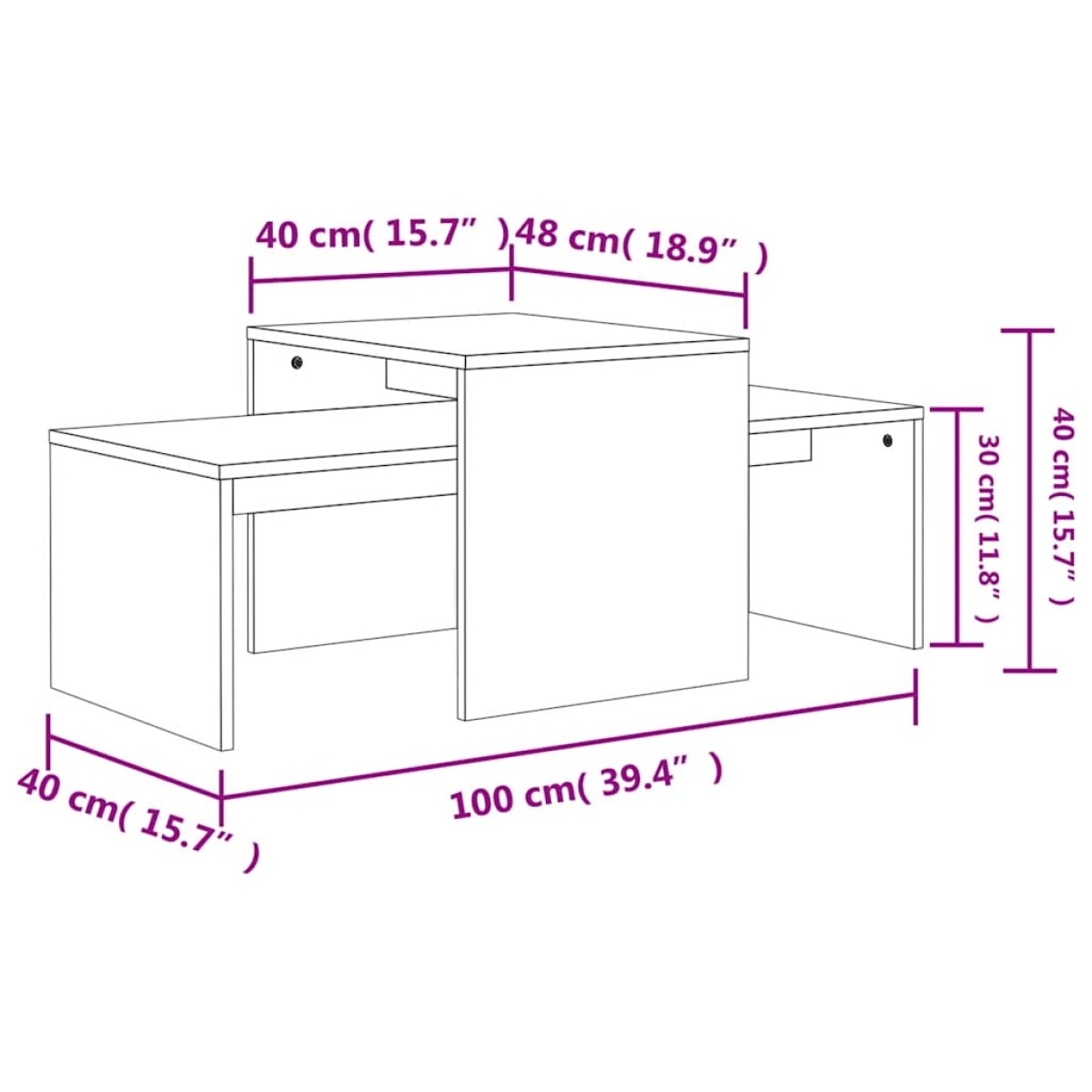 vidaXL Σετ Τραπεζάκια Σαλονιού Sonoma Δρυς 100x48x40 εκ. Μοριοσανίδα
