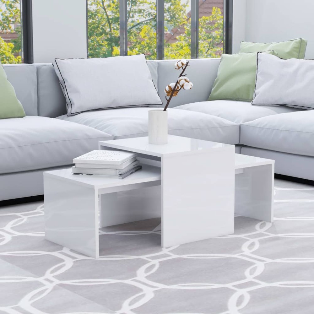 vidaXL Σετ Τραπεζάκια Σαλονιού Γυαλ. Λευκό 100x48x40 εκ. Επεξ. Ξύλο