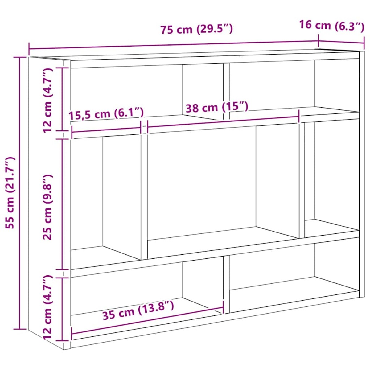vidaXL Ραφιέρα Τοίχου Sonoma Δρυς 75 x 16 x 55 εκ. από Μοριοσανίδα