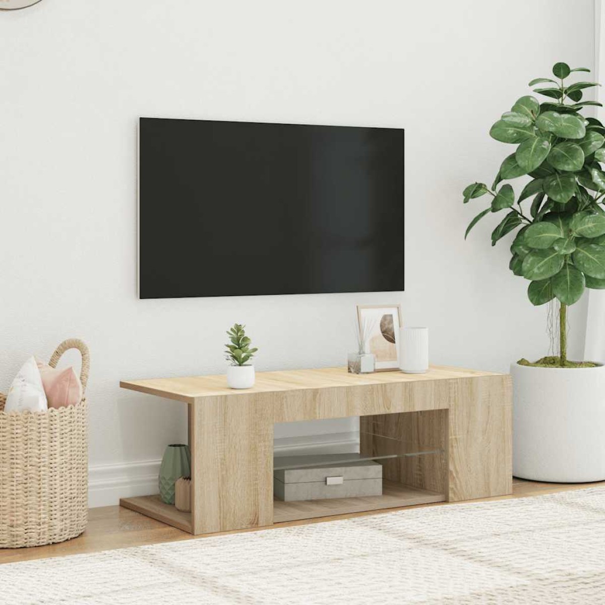 vidaXL Έπιπλο Τηλεόρασης με LED Sonoma Δρυς 90x39x30 εκ.
