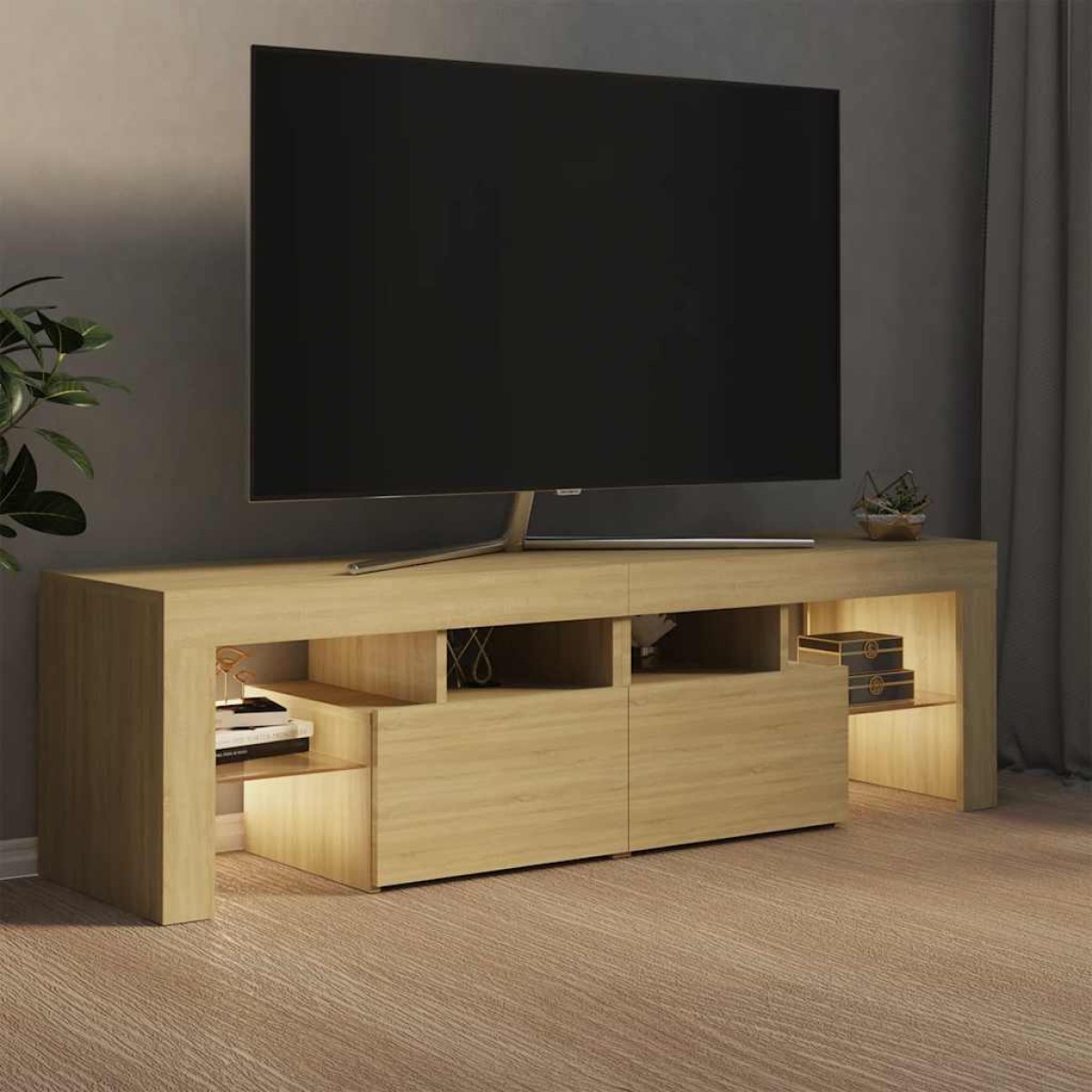 vidaXL Έπιπλο Τηλεόρασης με LED Sonoma Δρυς 140 x 36,5 x 40 εκ.