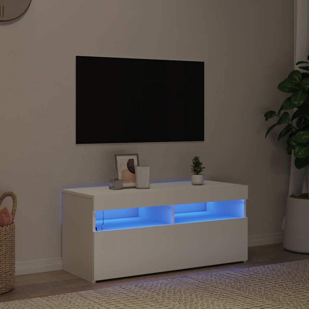 vidaXL Έπιπλο Τηλεόρασης με LED Λευκό 90 x 35 x 40 εκ.