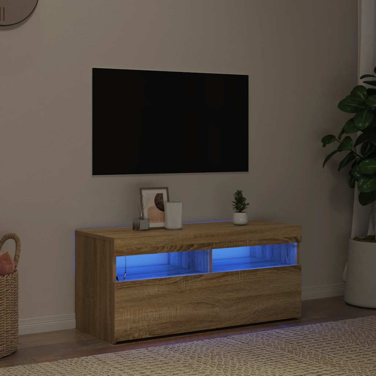 vidaXL Έπιπλο Τηλεόρασης με LED Sonoma Δρυς 90 x 35 x 40 εκ.
