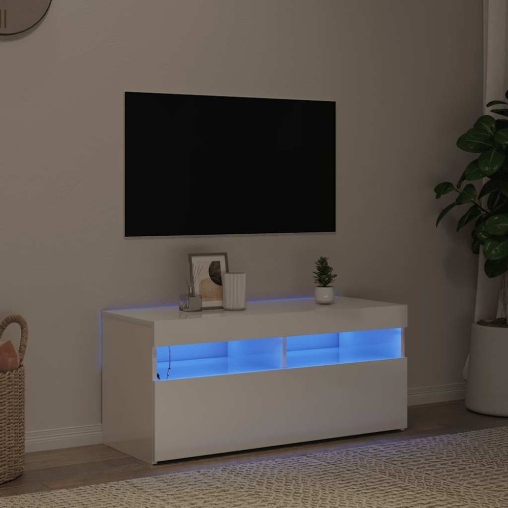 vidaXL Έπιπλο Τηλεόρασης με LED Γυαλιστερό Λευκό 90x35x40 εκ.