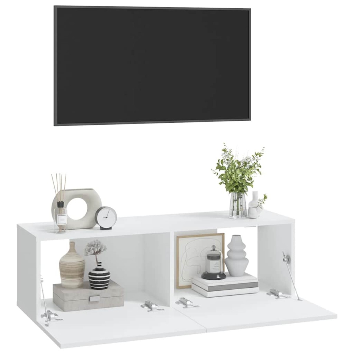 vidaXL Έπιπλα Τηλεόρασης Τοίχου 2 τεμ. Λευκά 100x30x30 εκ. Επεξ. Ξύλο