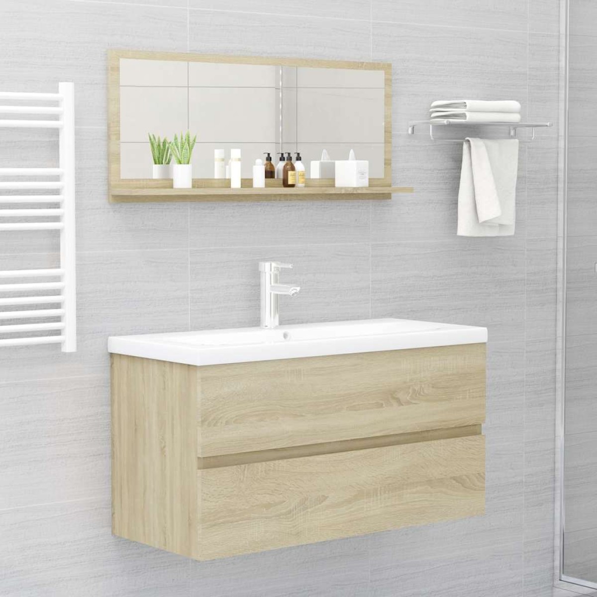 vidaXL Καθρέφτης Μπάνιου Sonoma Δρυς 90 x 10,5 x 37 εκ. Μοριοσανίδα