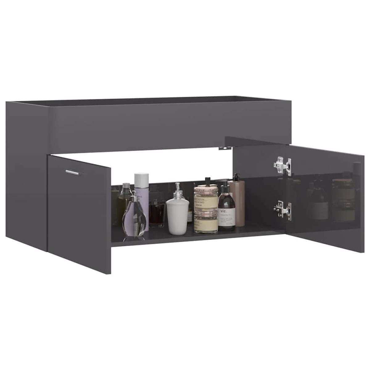 vidaXL Ντουλάπι Νιπτήρα Γυαλιστερό Γκρι 90 x 38,5 x 46 εκ. Μοριοσανίδα