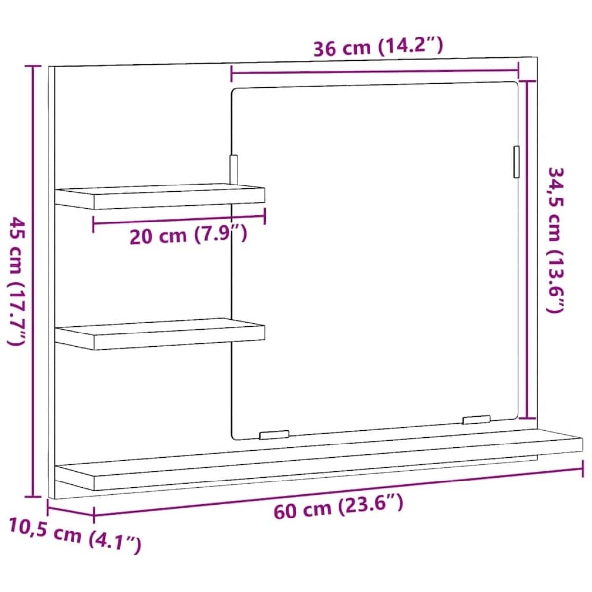vidaXL Καθρέφτης Μπάνιου Λευκός 60 x 10,5 x 45 εκ. Μοριοσανίδα