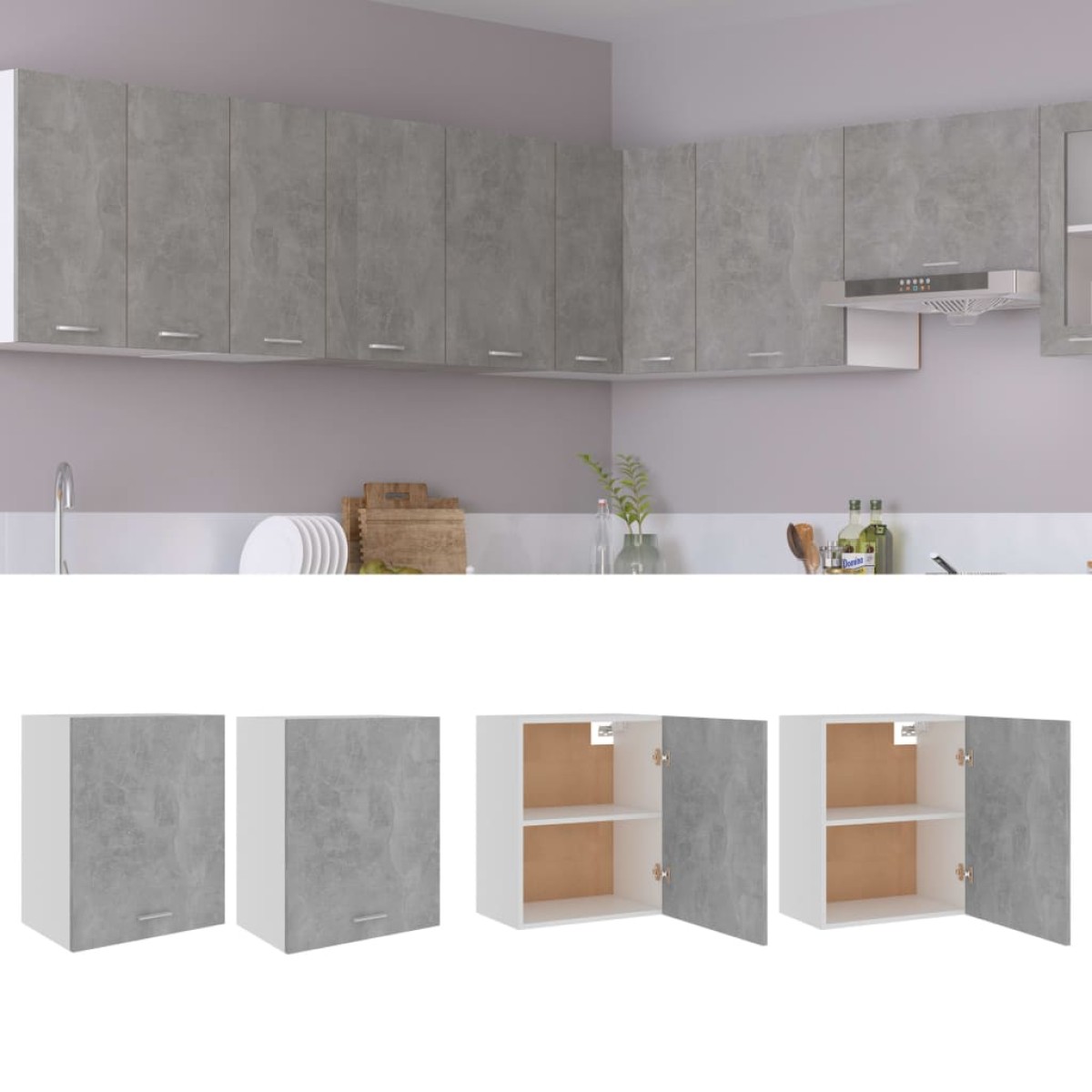 vidaXL Ντουλάπια Κρεμαστά 2 τεμ. Γκρι Σκυροδ. 50x31x60 εκ. Μοριοσανίδα