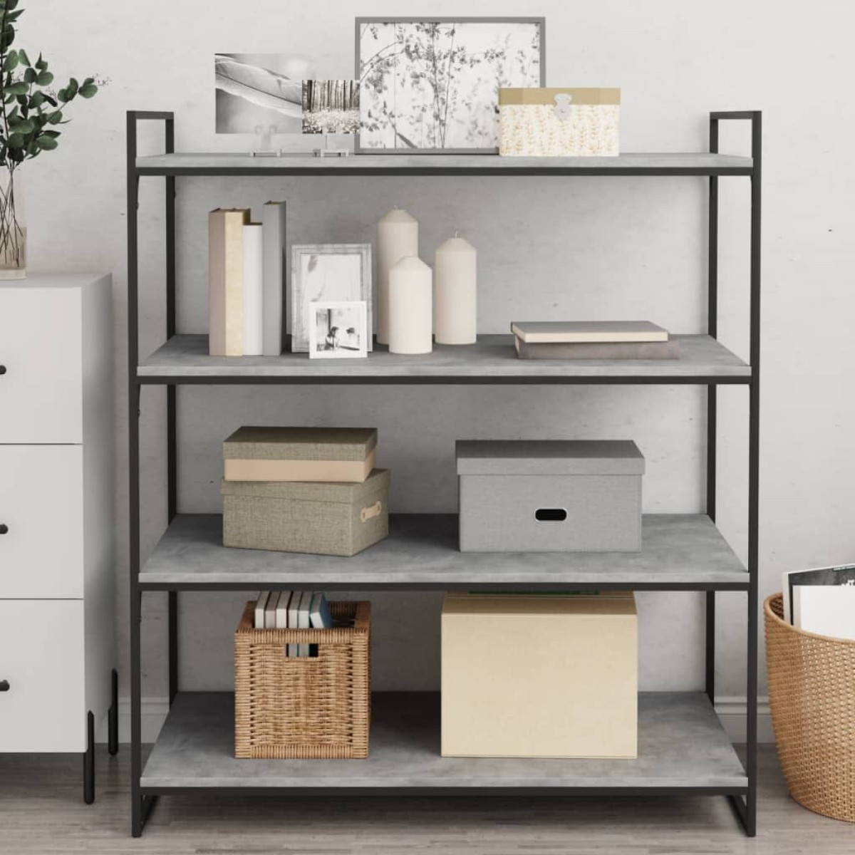 vidaXL Ράφια Βιβλιοθήκης 4 τεμ Γκρι Σκυροδ. 100x50x1,5 εκ. Μοριοσανίδα