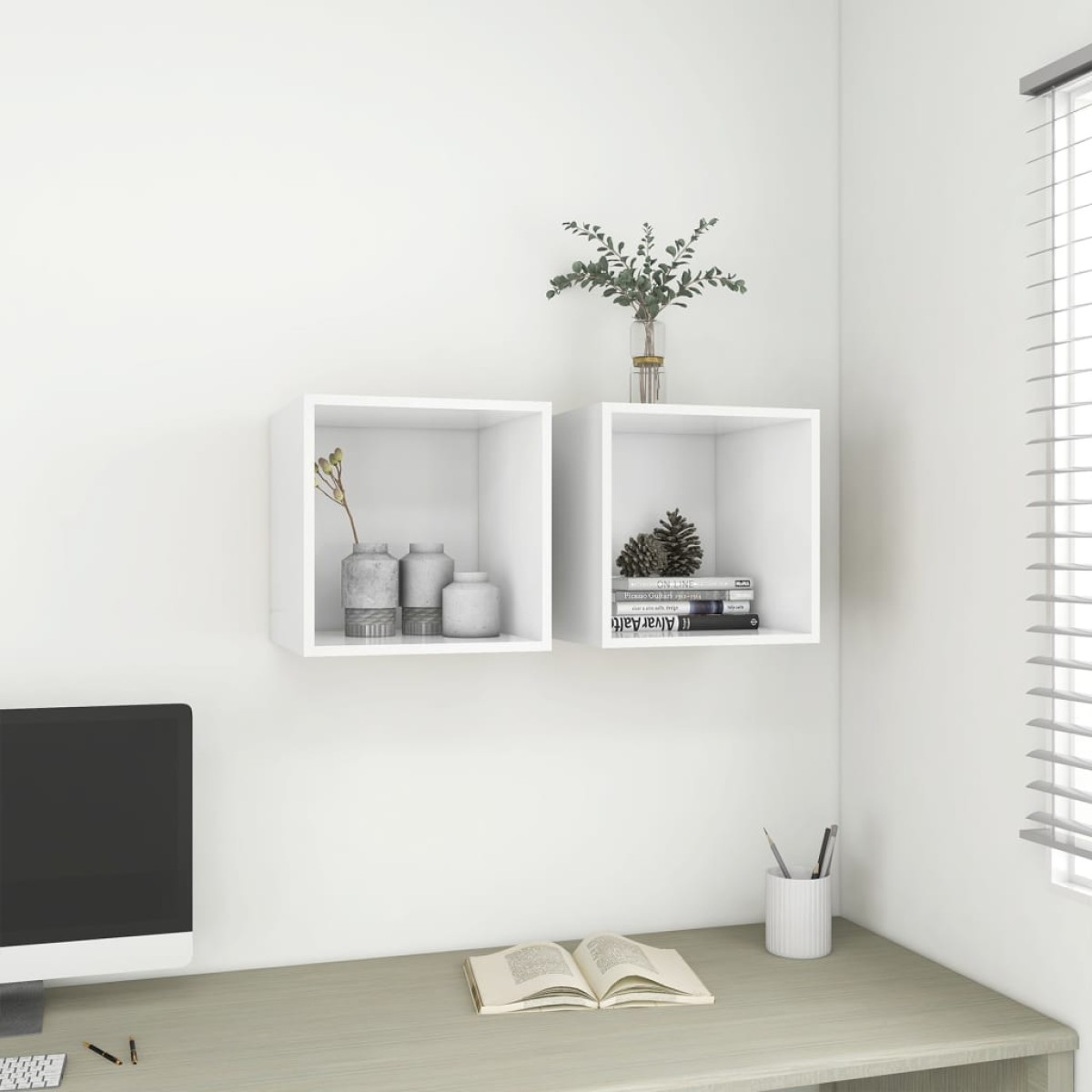 vidaXL Ντουλάπια Τοίχου 2 τεμ. Λευκά 37 x 37 x 37 εκ. από Μοριοσανίδα