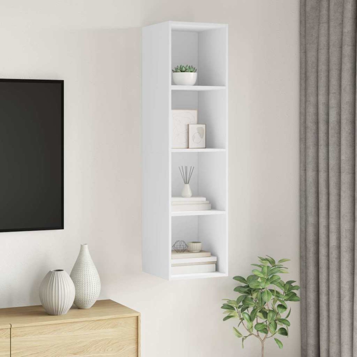 vidaXL Έπιπλο Τηλεόρασης Κρεμαστό Λευκό 37x37x142,5 εκ. Μοριοσανίδα