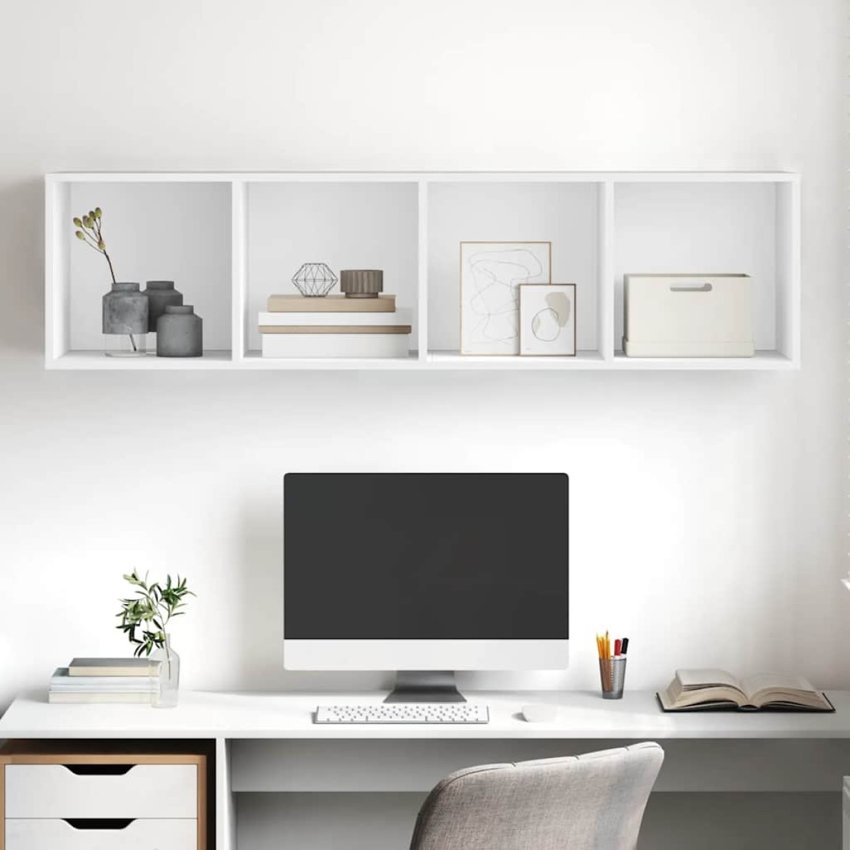 vidaXL Έπιπλο Τηλεόρασης Κρεμαστό Λευκό 37x37x142,5 εκ. Μοριοσανίδα