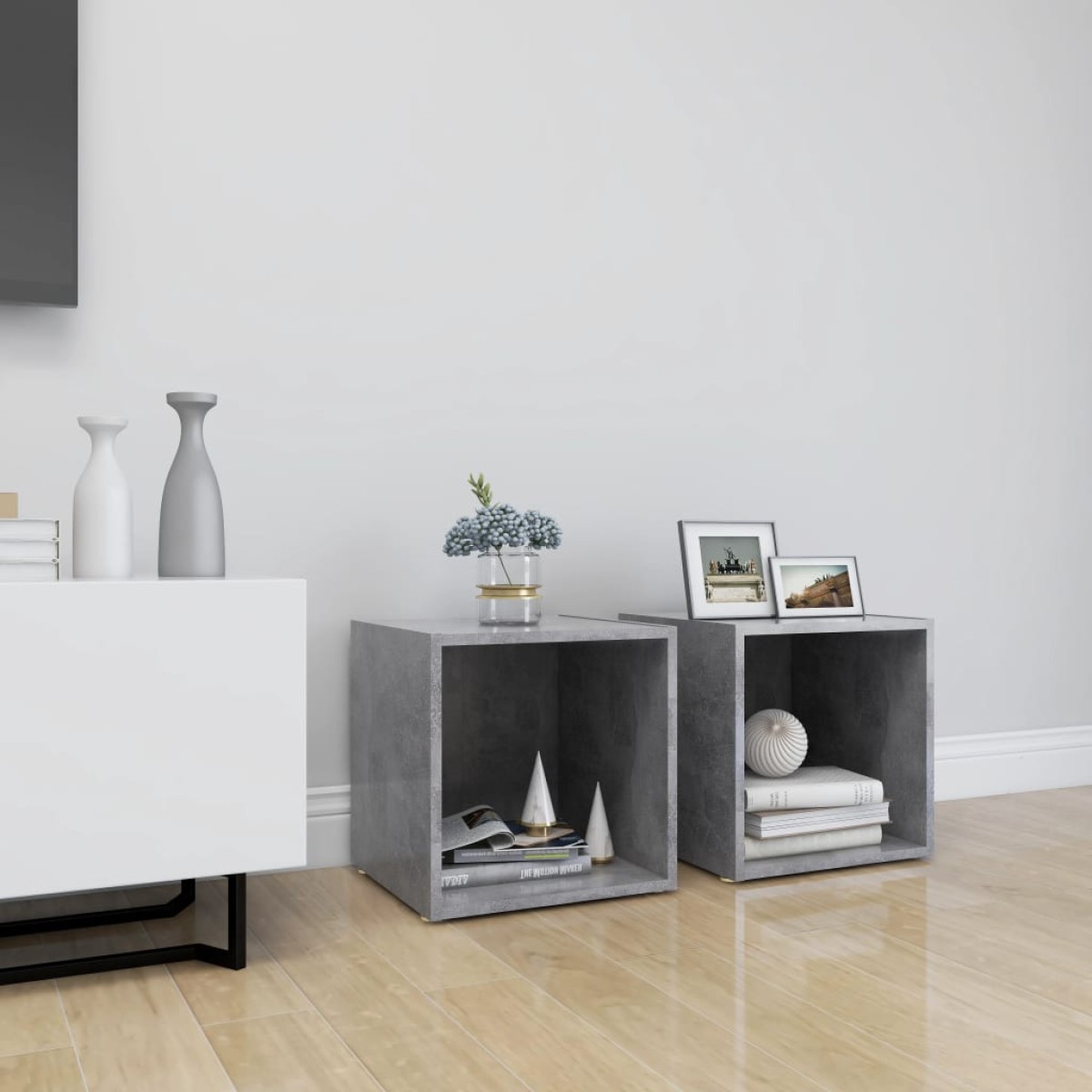 vidaXL Έπιπλα Τηλεόρασης 2 τεμ. Γκρι Σκυροδ. 37x35x37 εκ. Μοριοσανίδα