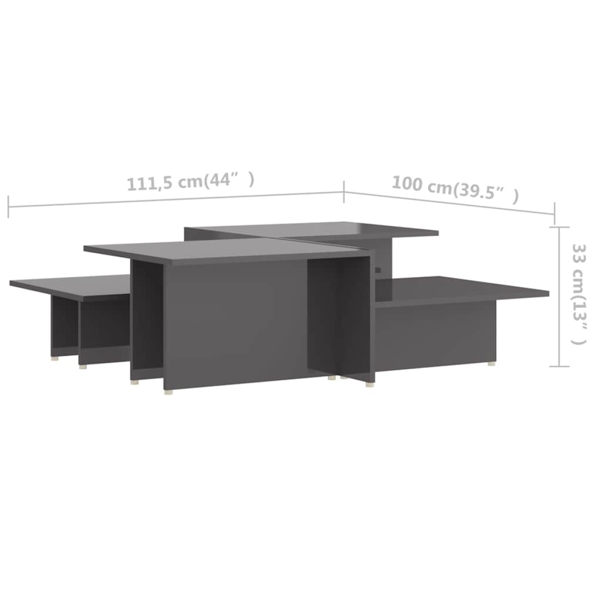 vidaXL Τραπεζάκια Σαλονιού 2 τεμ Γυαλ. Γκρι 111,5x50x33 εκ Επεξ. Ξύλο